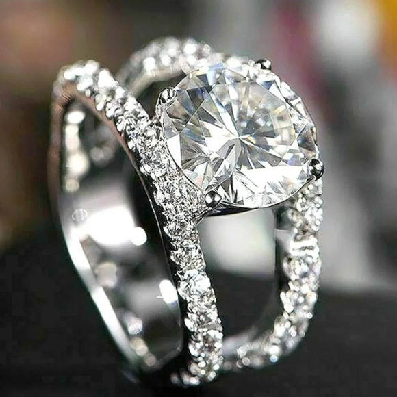 😍Lovely Unique Flower Shape CZ Double Layer Silver Romantic Women Rings, K928 - Picture 1 of 6